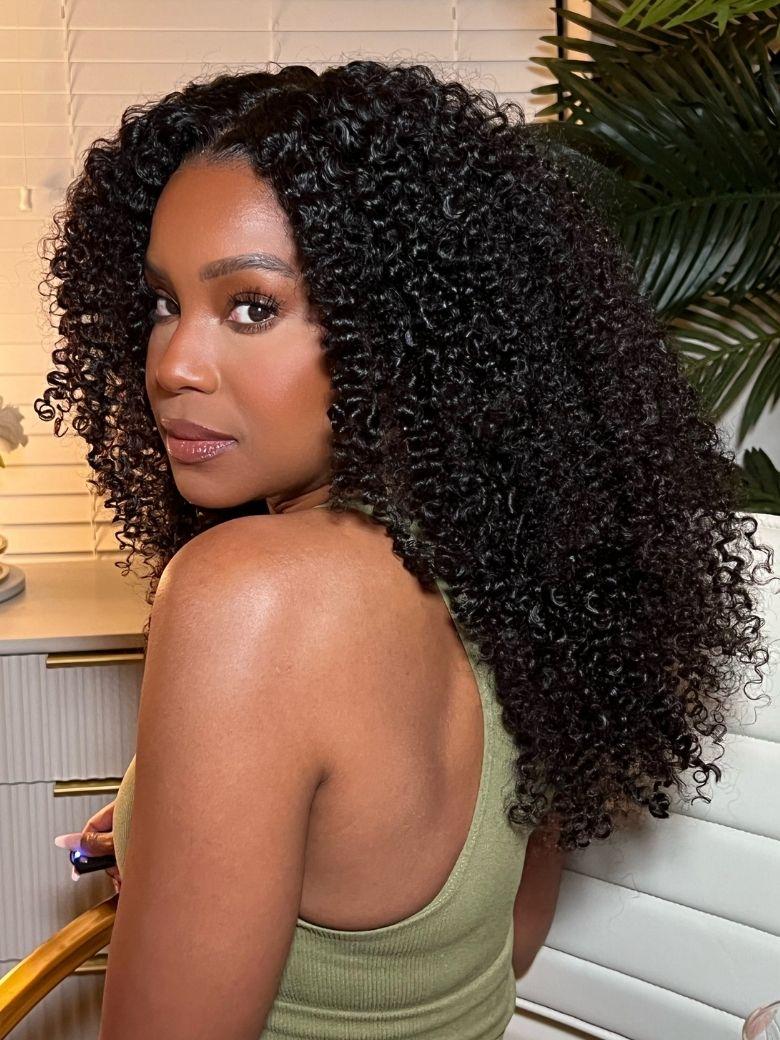 [22''=$89] 7x5 Bye-Bye Slip™ Black Fluffy Kinky Coils Texture Wig with Invisi Drawstring