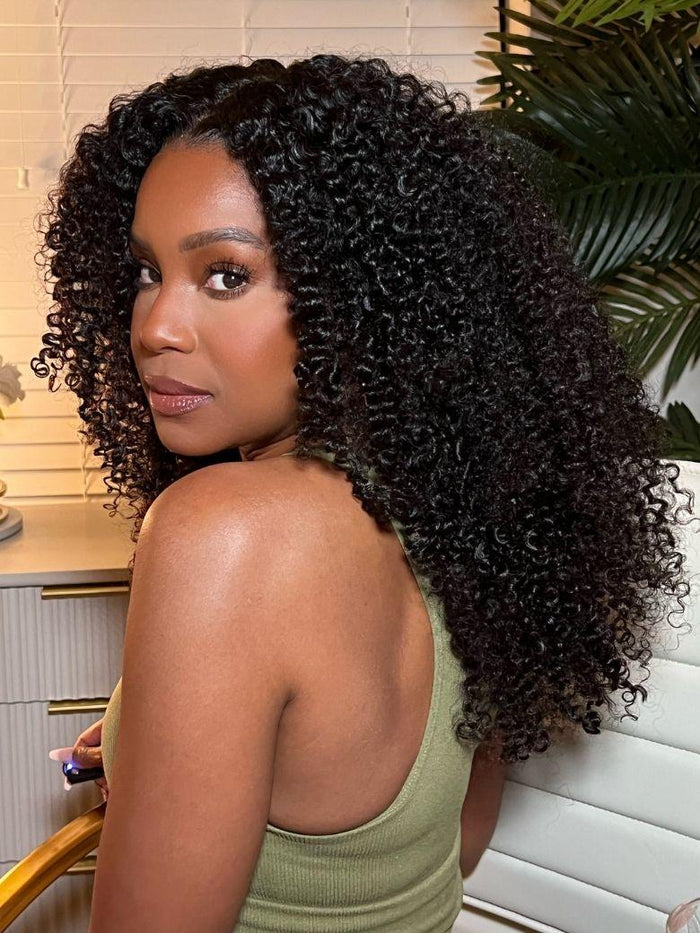 [22''=$89] 7x5 Bye-Bye Slip™ Black Fluffy Kinky Coils Texture Wig with Invisi Drawstring