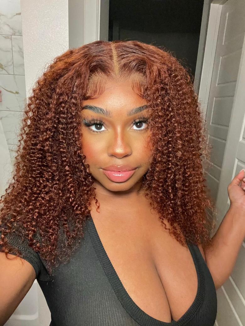 Bye Bye Knots Wig 13x4 Glueless Lace Reddish Brown Kinky Curly Bleached Knots Wig 150% Density