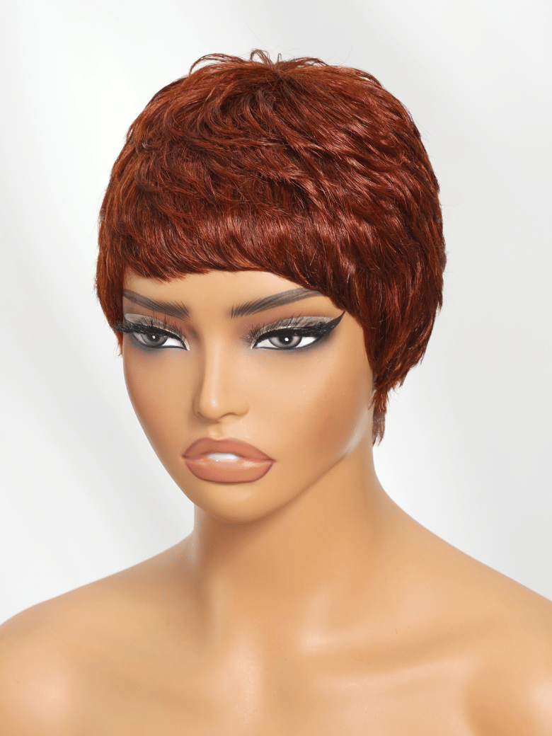 UNice Textured Pixie Cut Reddish Brown Human Hair Glueless Wig