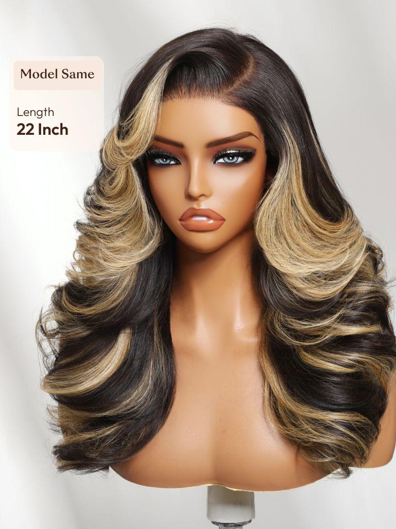 [Price Drop] UNice Bye-Bye Knots™ 7x5 Lace Ash Highlights on Black Hair Feathered Hairstyles 200% Density Wig with Side Bangs
