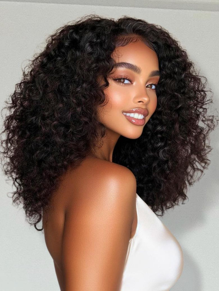13x4 Pre-Everything Lace Frontal Black Side Part Jerry Curly Wig with Draswstring