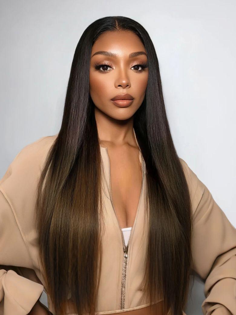 [18"=$99] UNice EasiContour™ V Part Glueless Yaki Straight Wig With Invisi Drawstring 100% Human Hair 180% Density