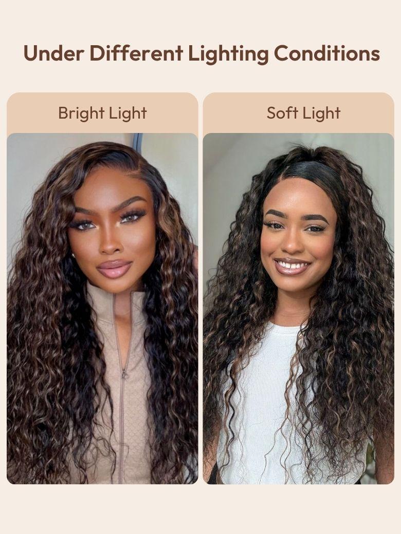 [From 22 Inch] 7x5 Bye-Bye Knots Black Wig With Golden Brown Highlights 150% Density Perfect Beach Look