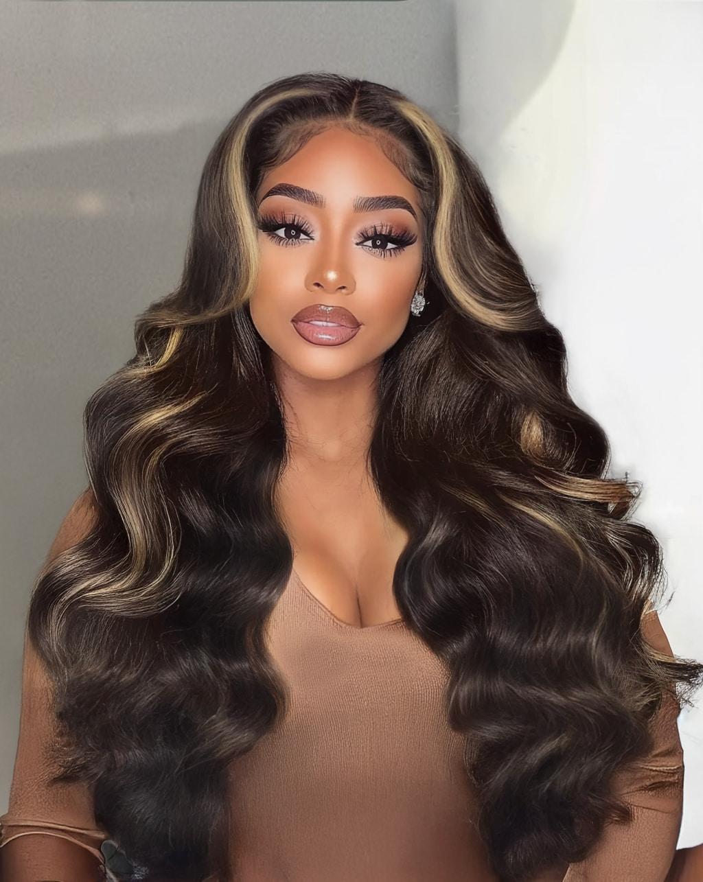 UNice Bye-Bye Knots 7x5 Lace Chocolate Brown Hair With Highlights Loose Wave Wig With Face Framing Layers