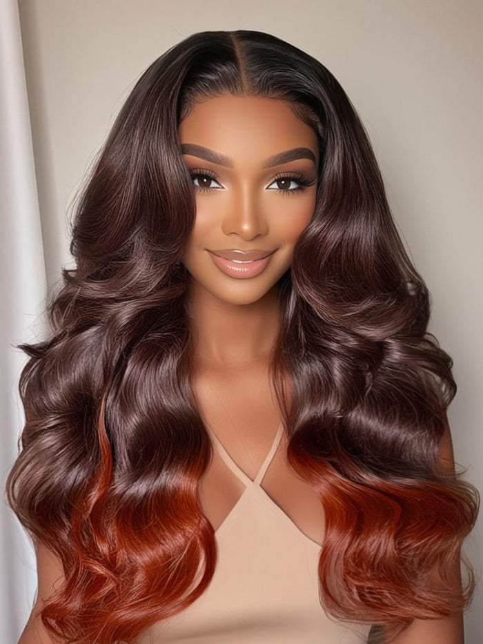 22'' Brown to Red Ombre Loose Wave 13x4 Pre-Everything Lace Frontal Wig With Face Framing Layers