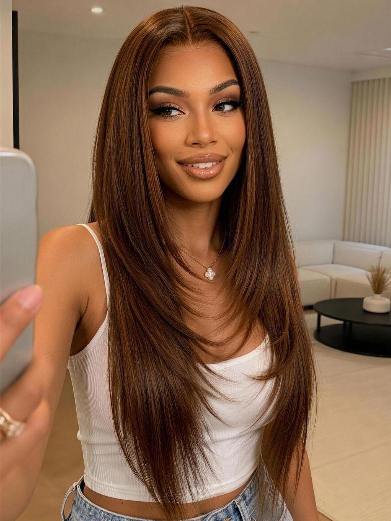 UNice 7x5 Bye-Bye Knots™ Wig Glueless Lace Sunset Jerry Curly for Reddish Brown Drawstring Wig With Bleached Knots