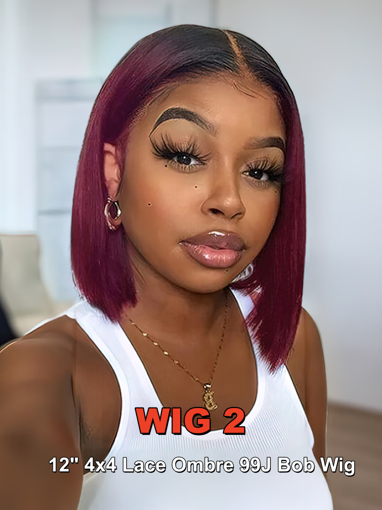 2 Wigs $169 for 7x5 bye bye slip Chestnut Brown Ombre Finger Coil Ends Wig With Drawstring And 12" Bob Wigs