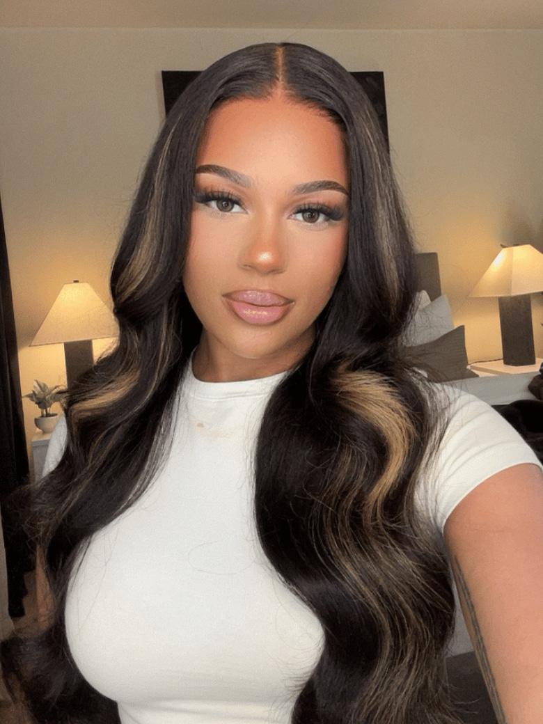 13x4 Pre-Everything Wig 180% Density Lace Front Body Wave Wig With Blonde Highlights