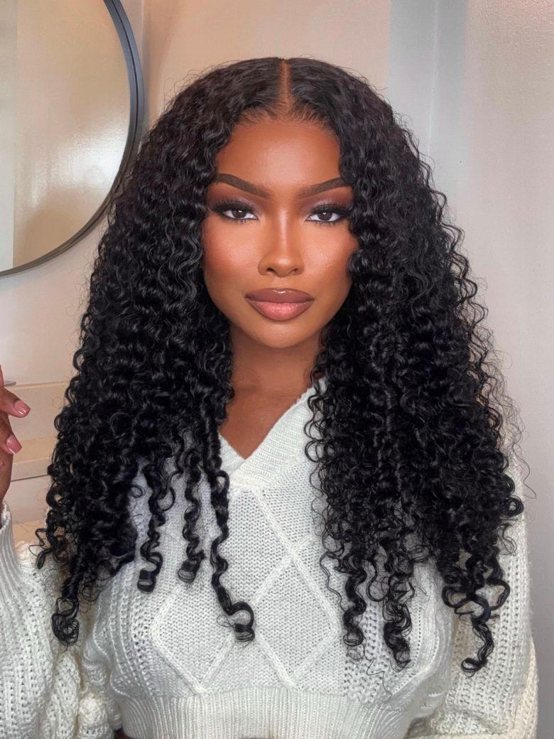 18''-24'' Real Glueless 7x5 Bye-Bye Knots Lace Curly Texture Premium Hair Drawstring Wig With Finger Coil Ends