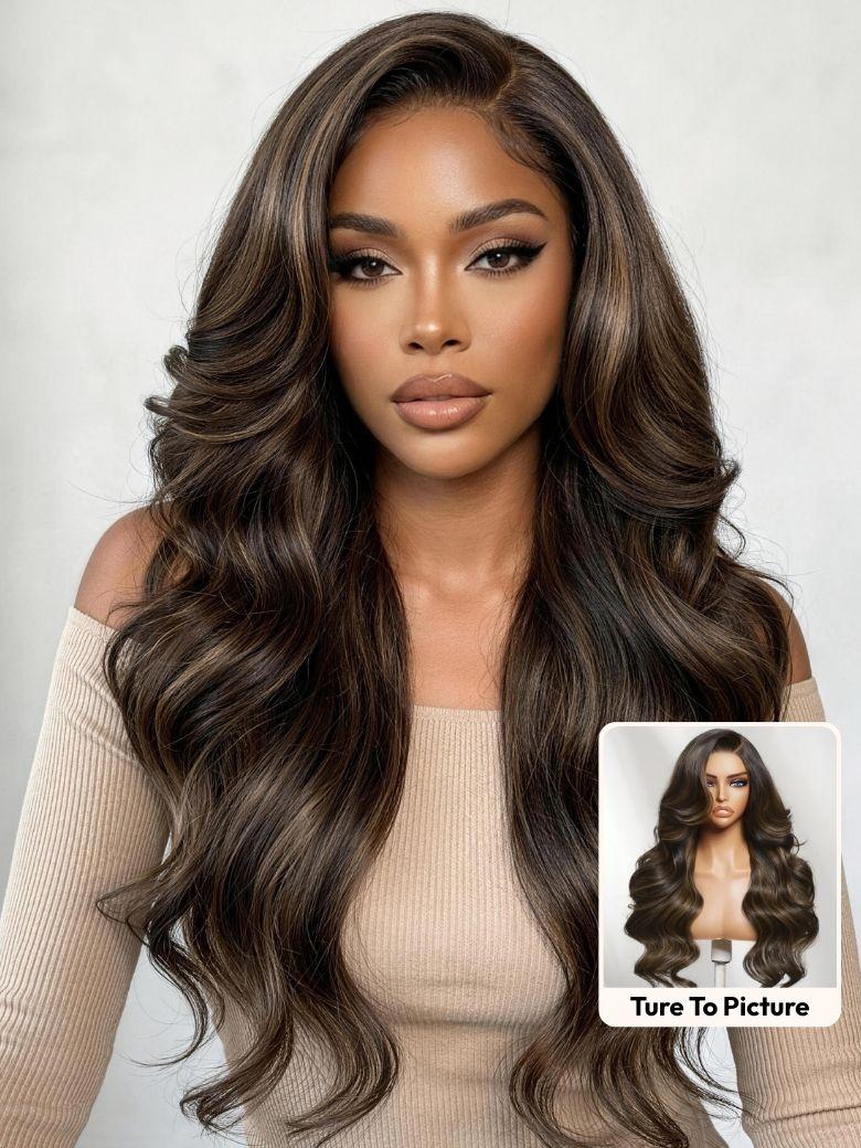 UNice Bye-Bye Knots™ 7x5 Lace Honey Brown Highlights Body Wave Drawstring Wig with Dark Roots