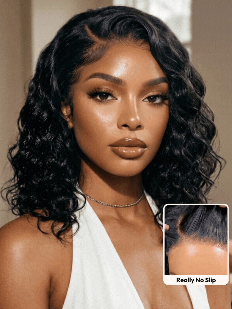 UNice Bye-Bye Slip™ 6X4 Glueless Lace "C" Side Part Loose Wavy Bob 220% High Density Drawstring Wig For Beginners