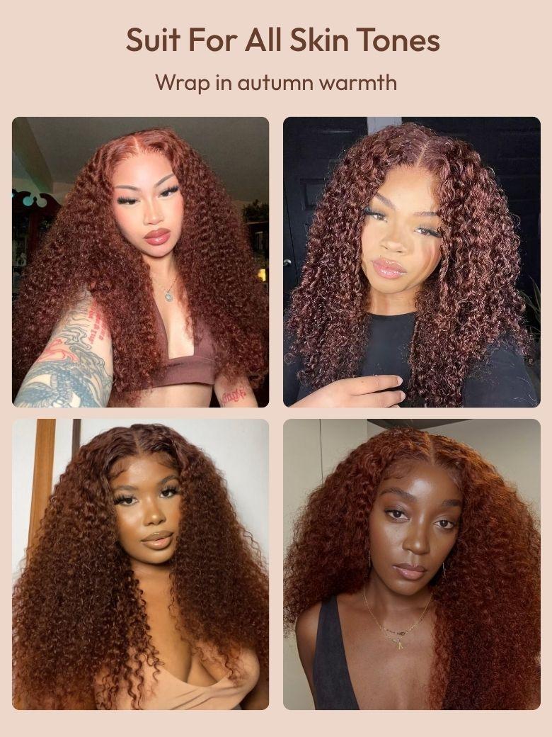UNice 7x5 Bye-Bye Knots™ Wig Glueless Lace Sunset Jerry Curly & 13x4 Pre Everything Kinky Curly for Reddish Brown Drawstring Wig With Bleached Knots