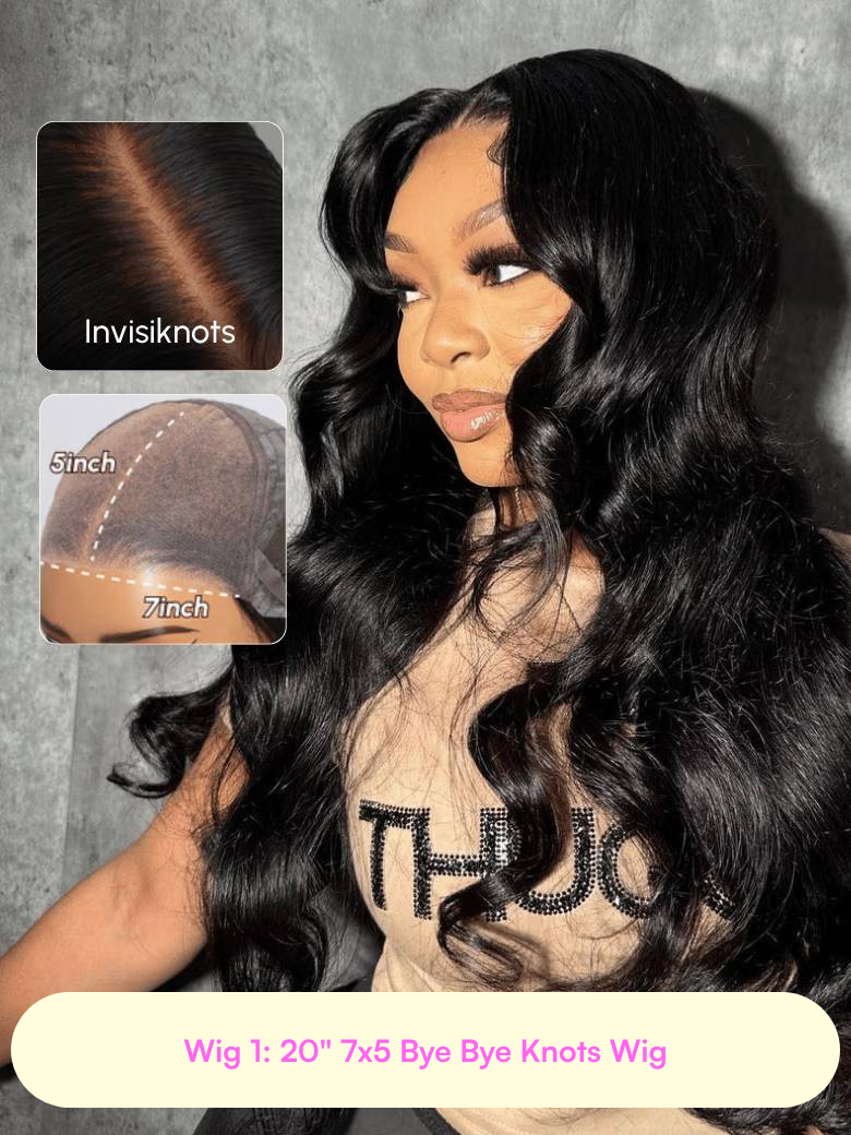 20''= $79 ByeBye Knots 7x5 Glueless Lace Body Wave Wig & 13x4 Pre-Everything Lace Highlight Body Wave Wig
