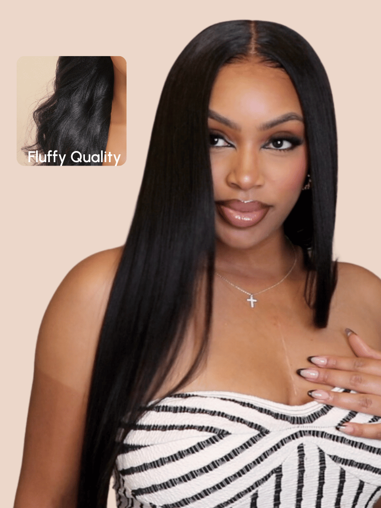 Bye Bye Knots 7x5 Glueless Lace Wig Black Yaki Wig With Bleached Knots 150% Density