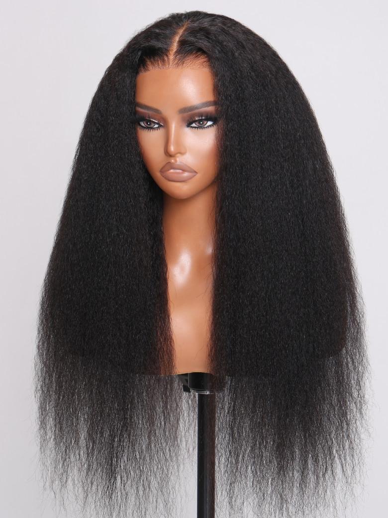 13x4 Pre-Everything Super Secure Black Kinky Straight Wig Real Ear To Ear Pre-Cut & Pre-Pluck &  Pre-Bleached Pre-Everything Wig