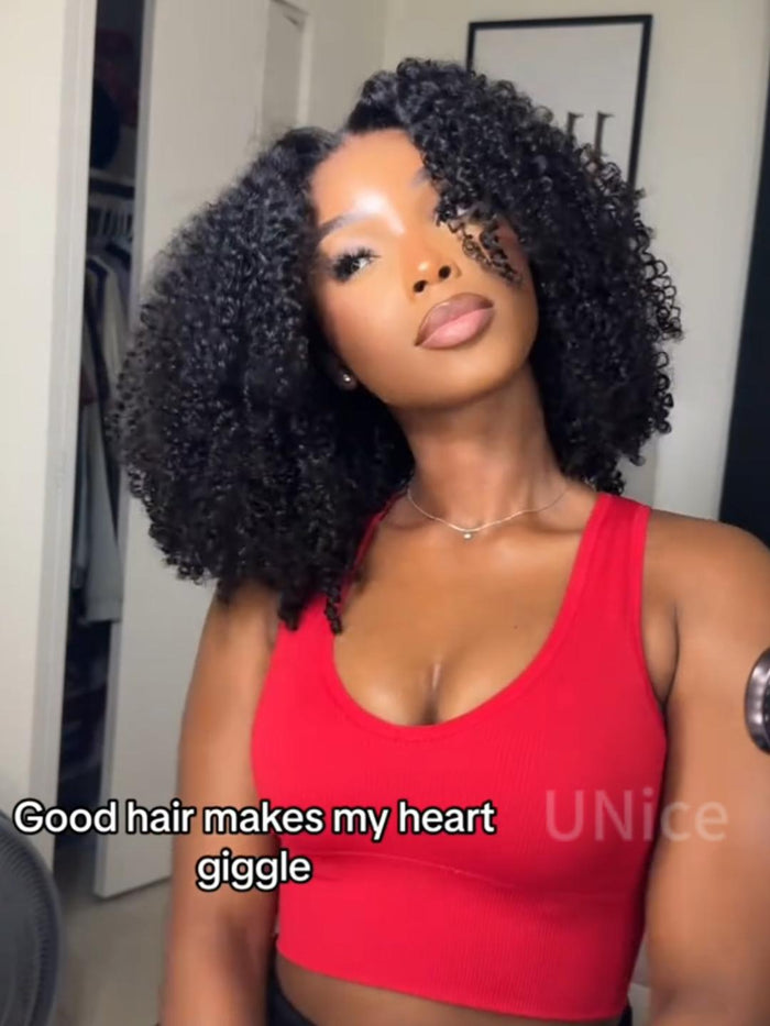 7x5 Bye Bye Knots Glueless Wig Black Kinky Curly Wig With 4C Baby Hair Drawstring Wig