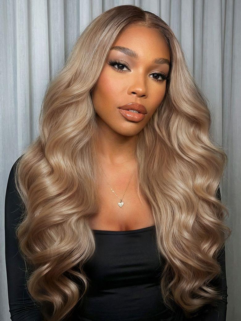 UNice Ash Blonde With Brown Roots No Slip 13x4 Pre-Everything™ Lace Frontal Body Wave Wig with Invisi Drawstring