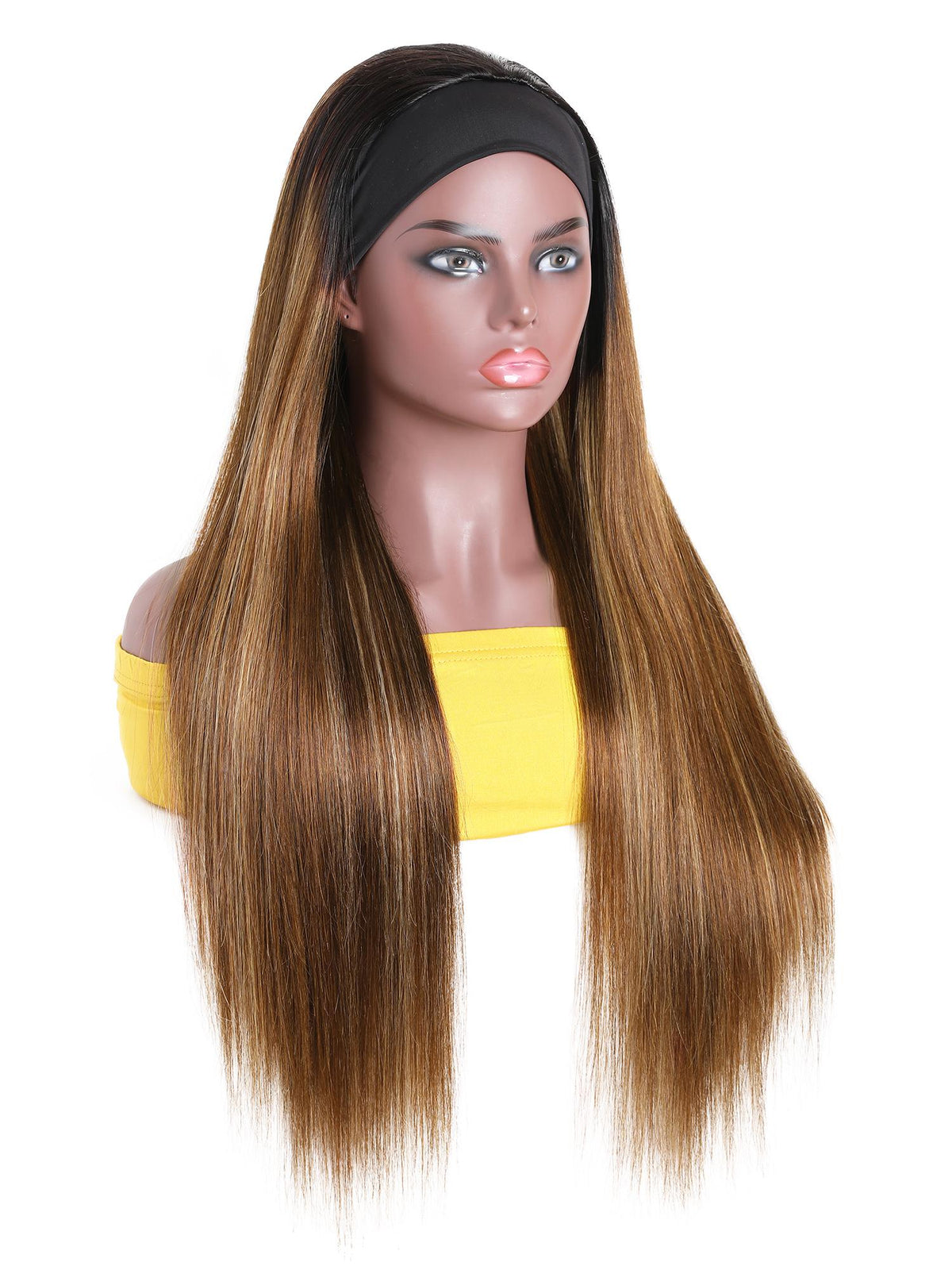 [22"=$91] Ombre Dark Roots Honey Blonde Human Hair Wig 150% Density Headband Straight Glueless Wigs