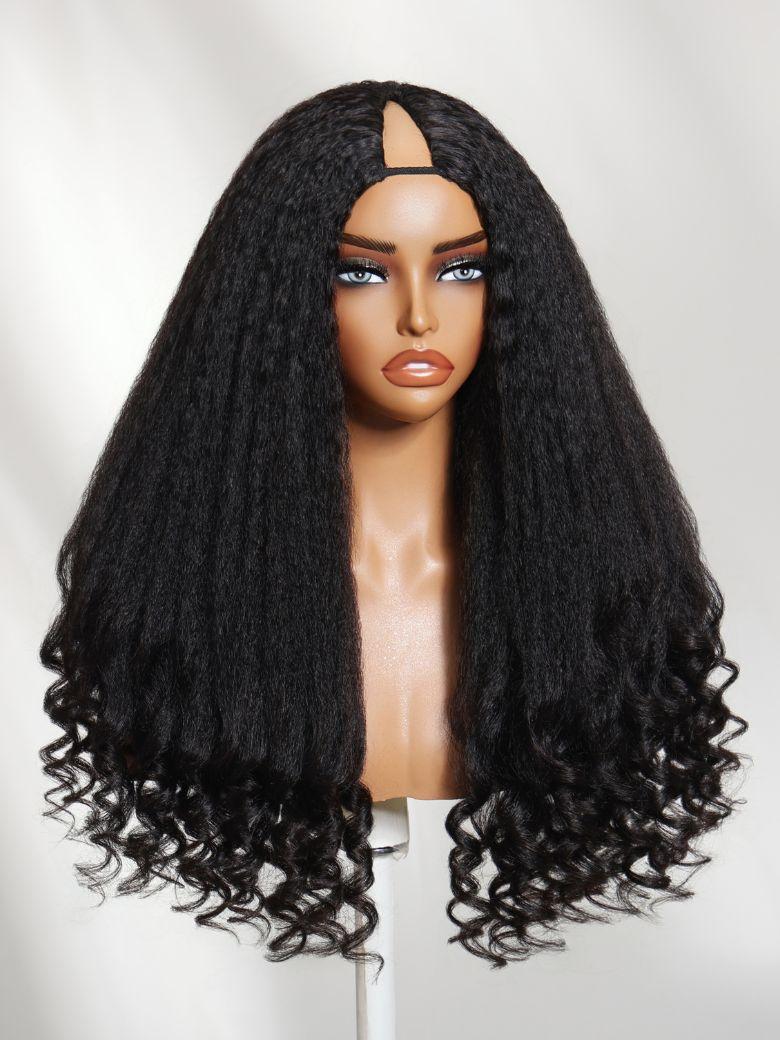 [18"=$99] UNice EasiContour™ V Part Glueless Yaki Straight Wig With Invisi Drawstring 100% Human Hair 180% Density