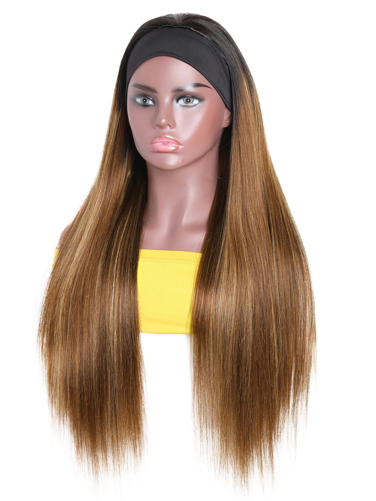 [22"=$91] Ombre Dark Roots Honey Blonde Human Hair Wig 150% Density Headband Straight Glueless Wigs