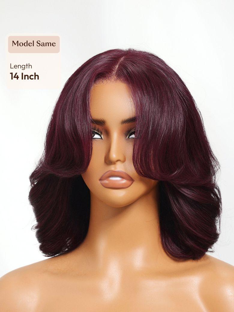 UNice Black Cherry Bye-Bye Knots™ 7x5 Lace Glueless Bob Drawstring Wig with Curtain Bangs