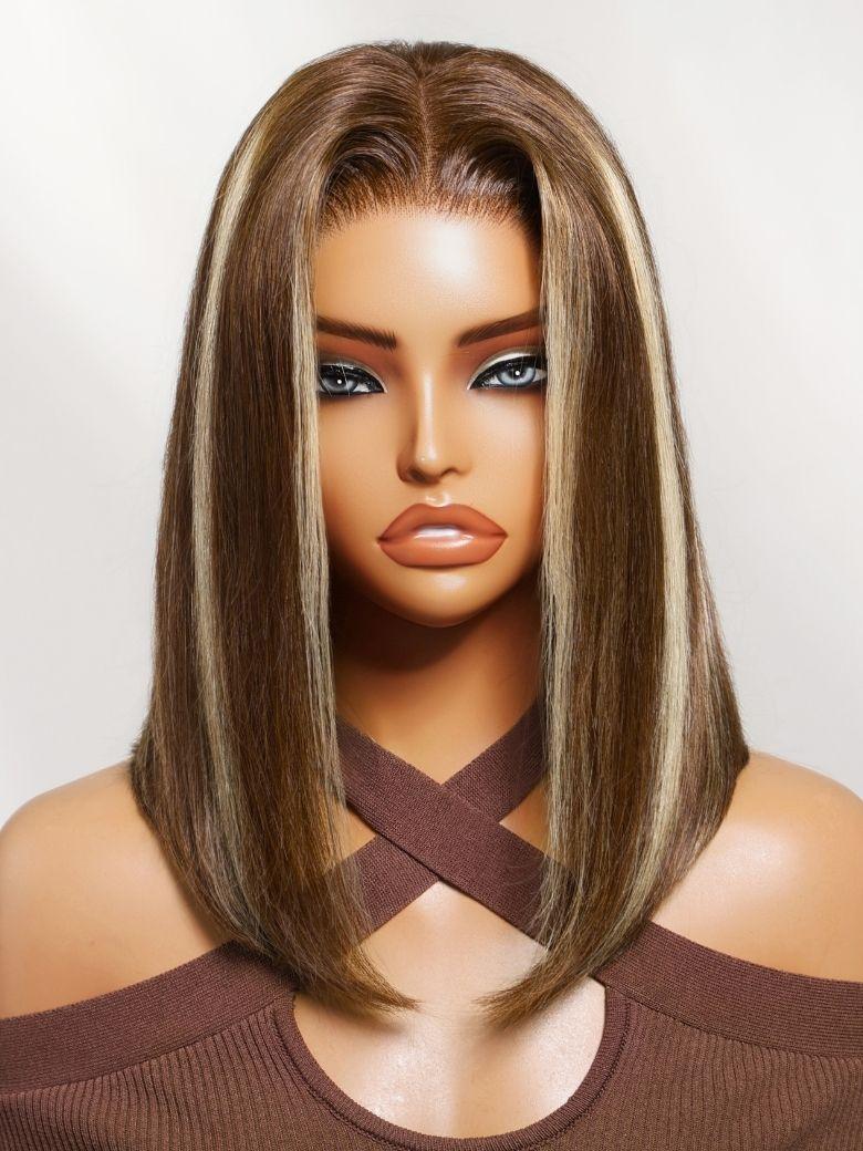 UNice 7x5 Bye Bye Slip™ Lace Dark Brown to Golden Caramel Ombre Curly Glueless Wig with Invisi Drawstring