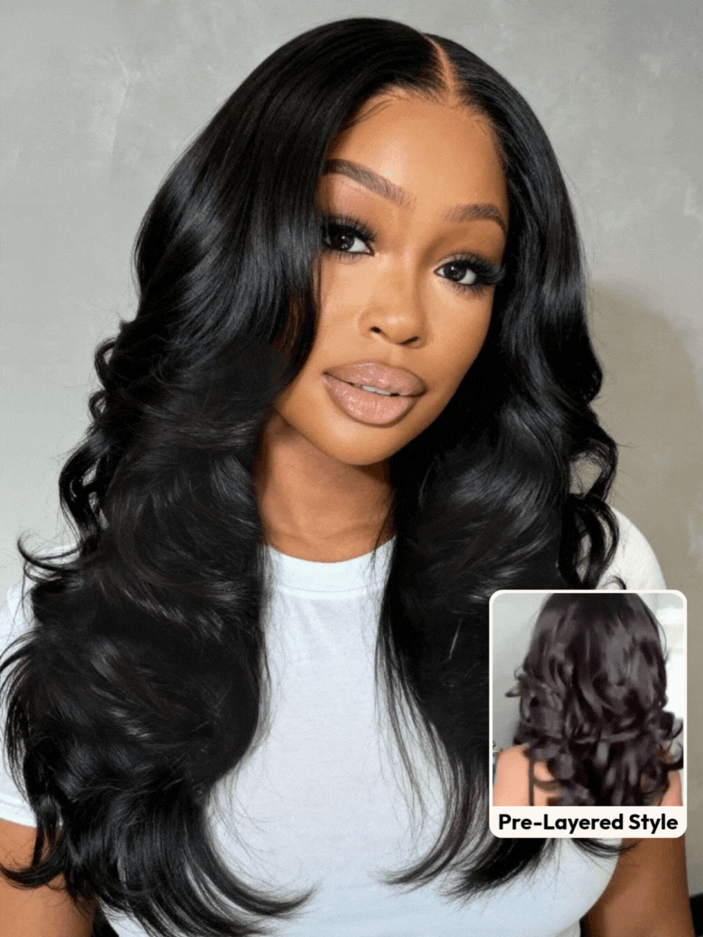 UNice Butterfly Cut Bye-Bye Knots™ 7x5 Lace Body Curls Wig with Feathered Layers & Invisi Drawstring 180% Density