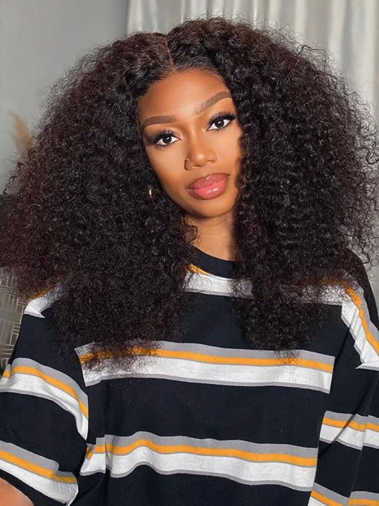 [From 20"] 6x4.5 Pre Cut Lace Put On And Go Gluless Curly Hair With Breathable Cap Bleached Knots 150% Density