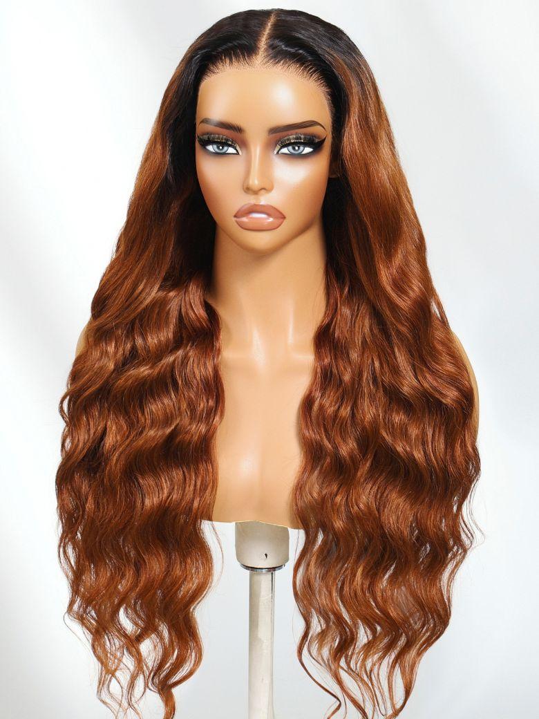 UNice 13x4 Pre-Everything™ Lace Frontal Ginger Brown with Dark Roots Soft Loose Deep Wave Drawstring Wig