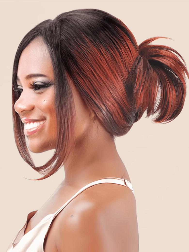 UNice Bye-Bye Knots 7x5 Lace Burnt Orange with Dark Roots Layered Straight Wig