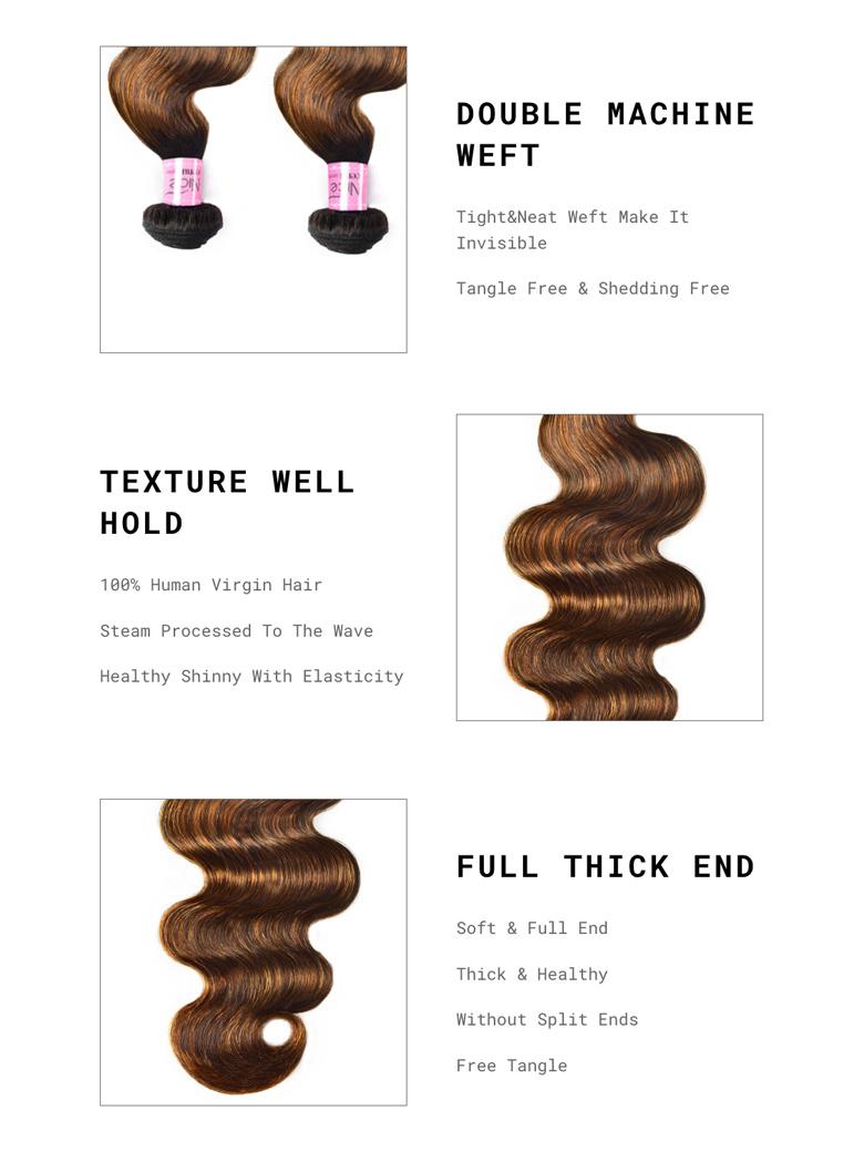 UNice Brown Balayage 4x4 Lace Closure With 3Pcs Body Wave Bundles