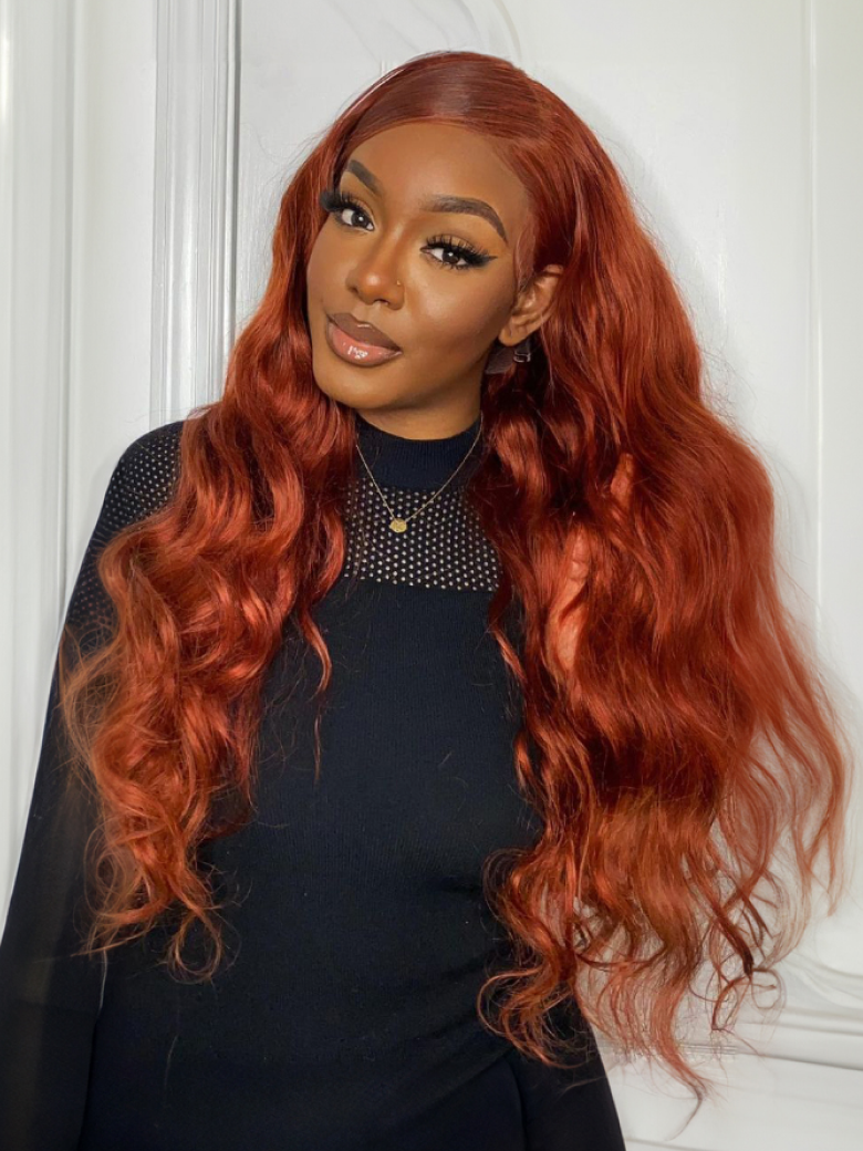 6x4.5 PreCut Lace Body Wave Wig Copper Brown Put On And Go Lace Air Wig 150% Density