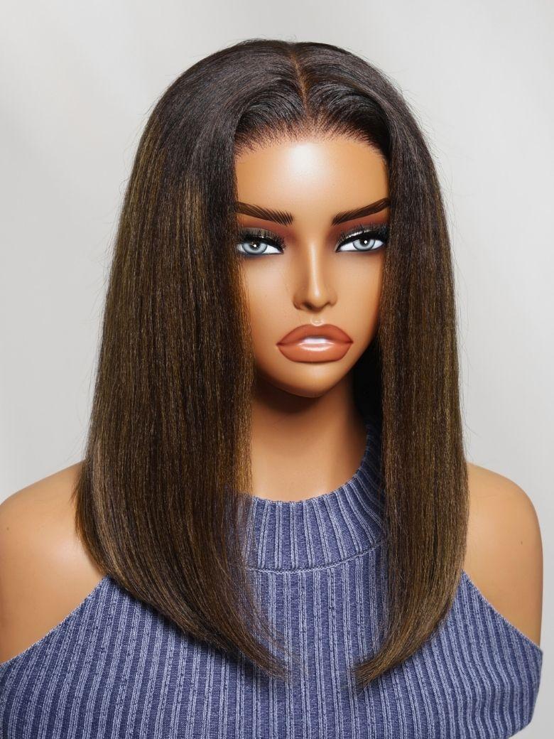 UNice 7x5 Bye Bye Slip™ Lace Balayage Highlights Yaki Straight Bob Wig with Invisi Drawstring