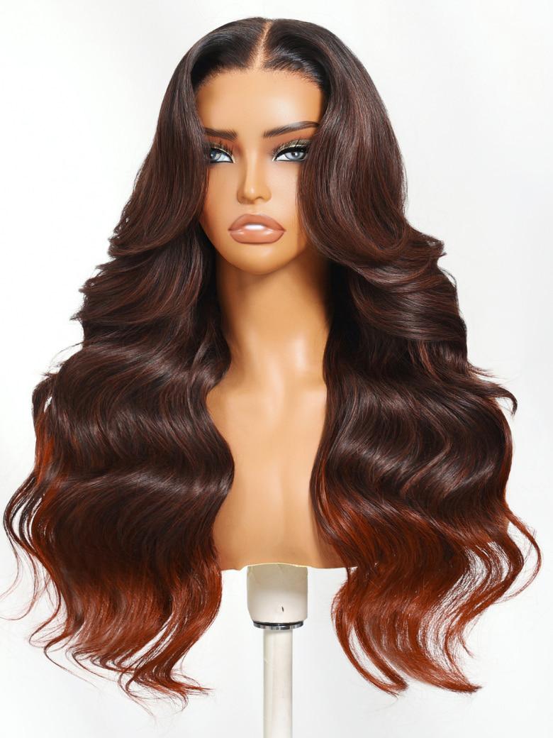 UNice 13x4 Pre-Everything™ Lace Frontal Brown to Red Ombre Loose Wave Wig With Face Framing Layers