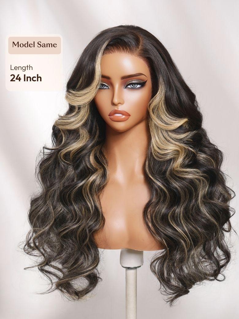 UNice 7x5 Bye-Bye Knots™ & 13x4 Pre-Everything™ & HD Lace Frontal Pull And Go Black Fluffy Natural & Balayage Highlights Loose Wave Wispy Bangs Wig