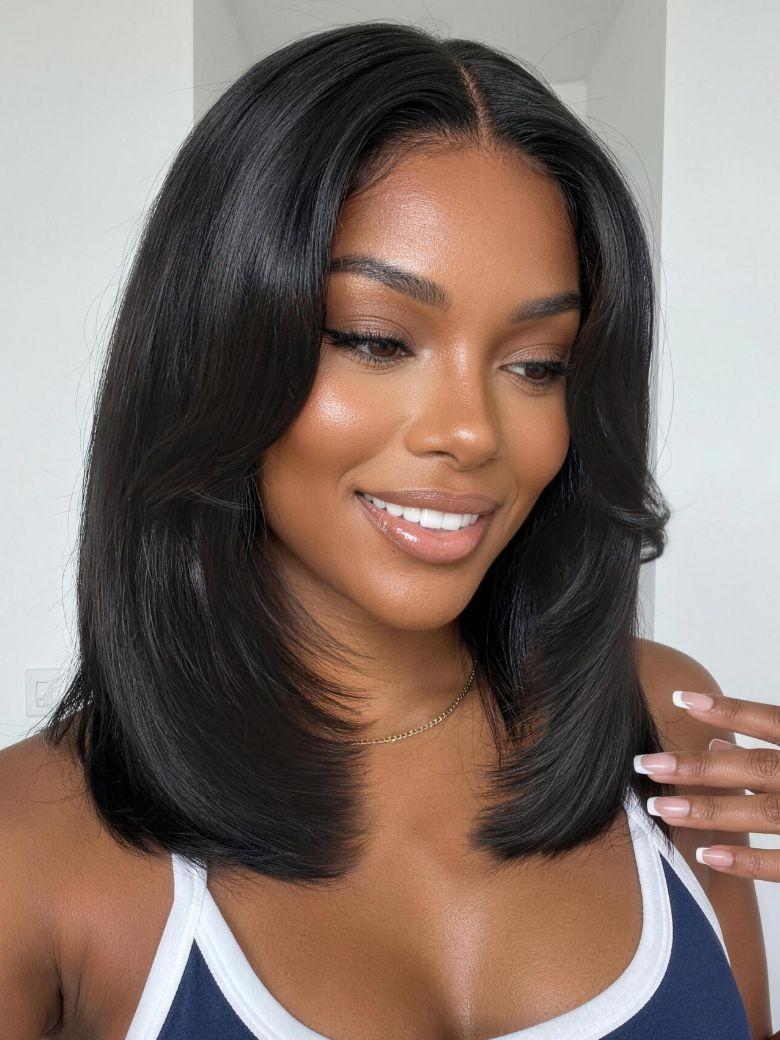 UNice Bye-Bye Knots 7x5 Lace Brown With Blonde Piano Highlights Blunt Bob Wig with Dark Roots