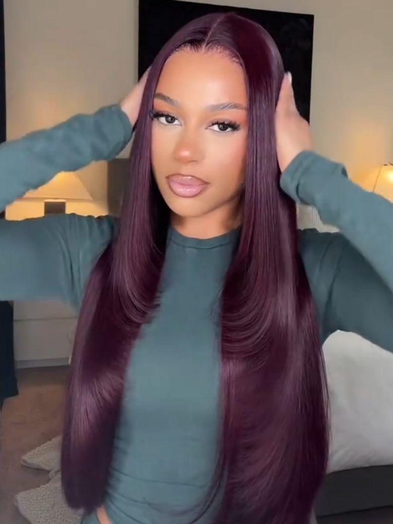 UNice 13x4 Bye Bye Slip™ Lace Frontal Black Cherry Middle Part Layered Cut Yaki Straight Wig