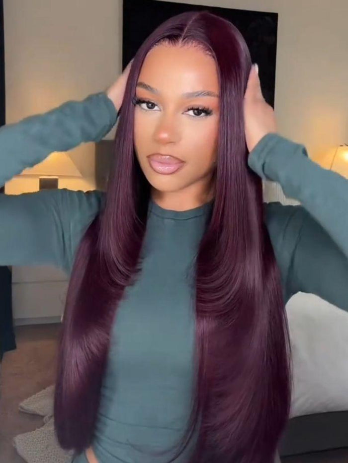 UNice 13x4 Bye Bye Slip™ Lace Frontal Black Cherry Middle Part Layered Cut Yaki Straight Wig