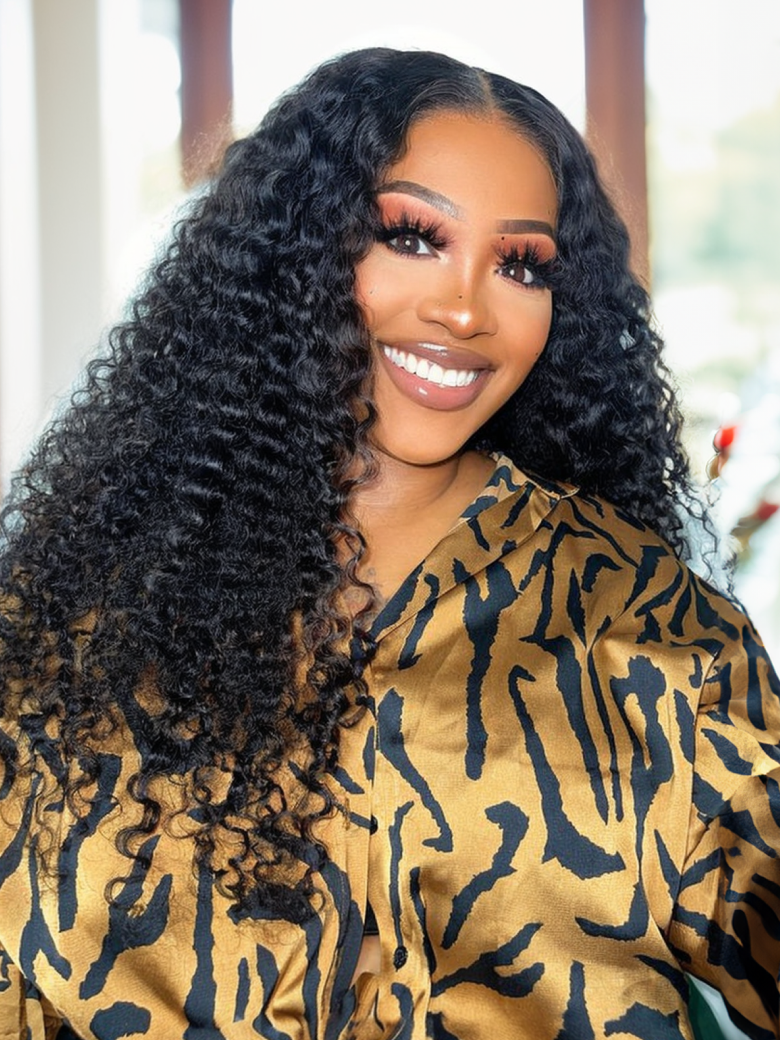 200% Density 13x4 Lace Frontal Curly Wig With Pre-Plucked and Natural-Looking Curls Super Melted