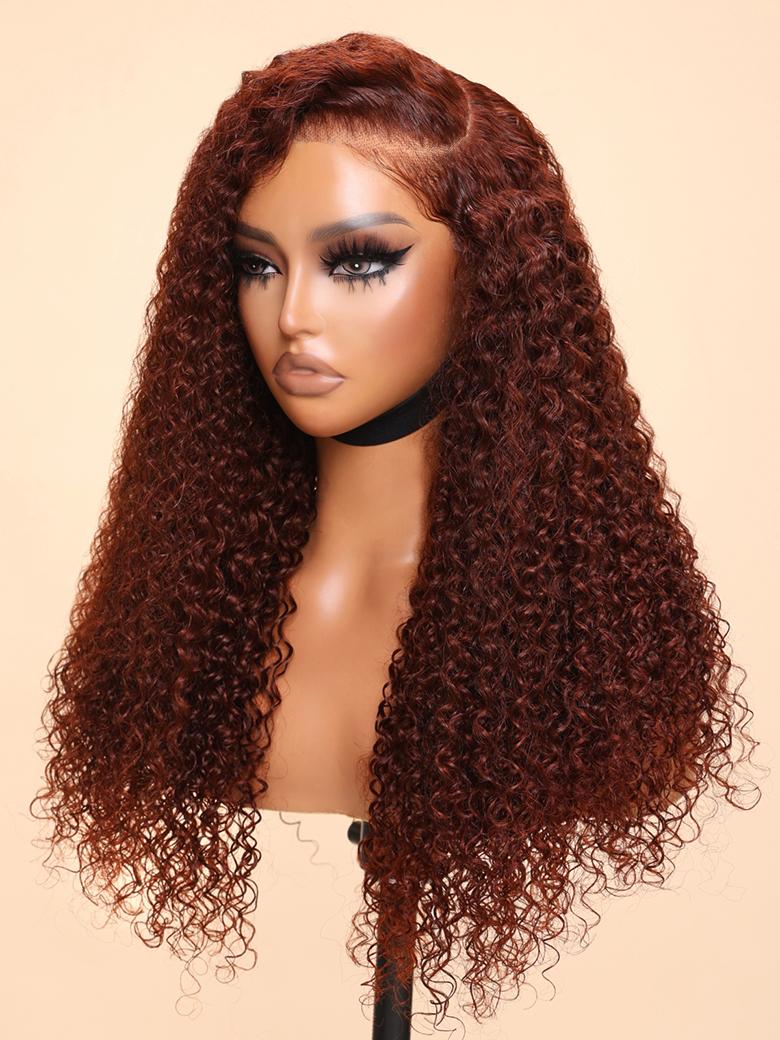[200% Density] 7x5 Bye-Bye Knots™ Wig Glueless Lace Reddish Brown Curly Trendy Color Wig With Bleached Knots