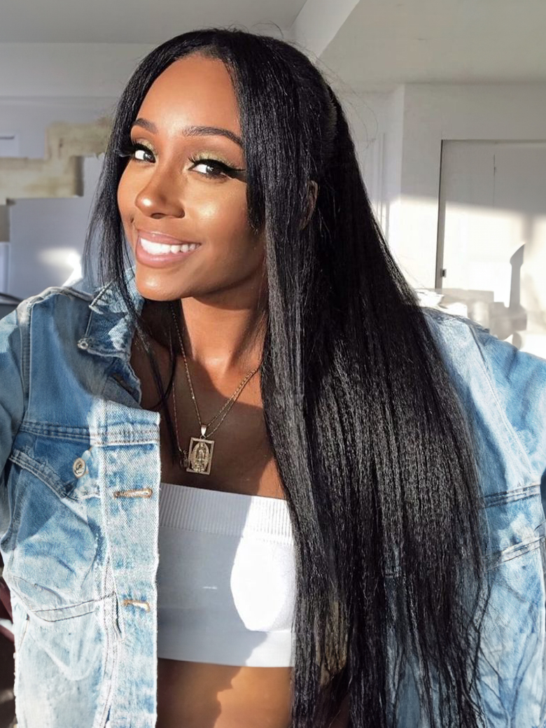 [22"=$122] 6x4.5 Pre Cut Lace Straight Black Wig With Breathable Cap Bouncy 150% Density