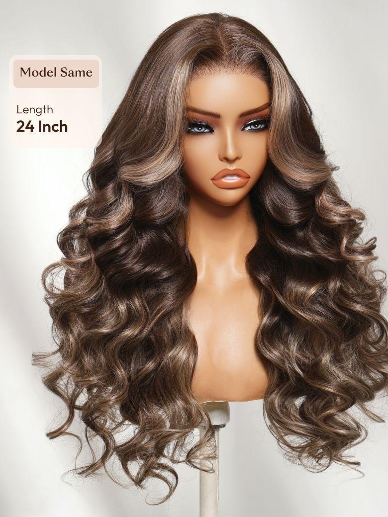 UNice 7x5 Bye Bye Slip™ Lace Black with Blonde and Caramel Highlights Full Curly Wig with Defined Curls For Beginners