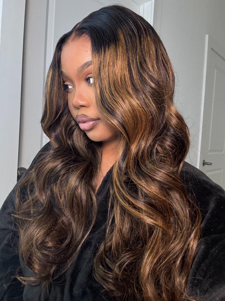26 Inch Glueless Brown Highlight U Part Body Wave Wig 3min Fast Install