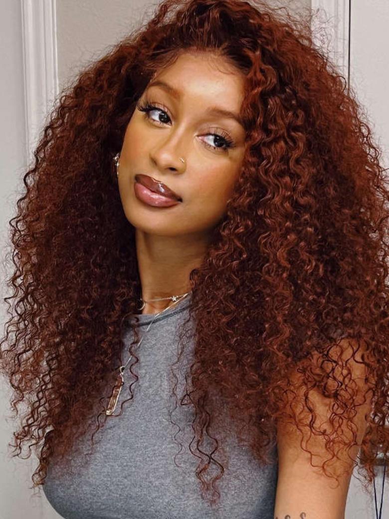 UNice Real Ear To Ear Super Secure 13x4 Lace Frontal Reddish Brown Jerry Curly Pre-Everything Wig