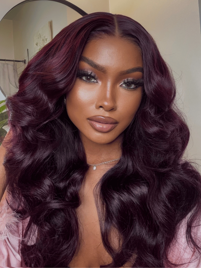 [$50 off Every $100] Purple Black Cherry Layered Straight Bye Bye Knots Drawstring Wig