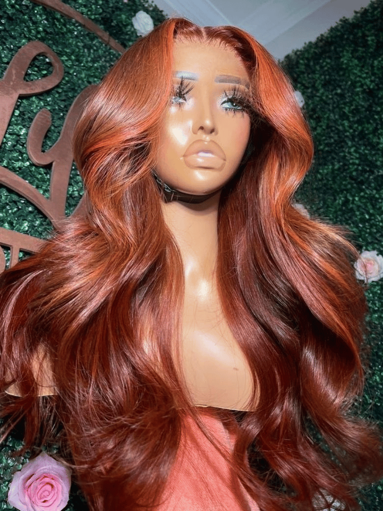ByeBye Knots 7x5 Lace Loose Wave Red Orange Highlights Wig with Face Framing Layers 150% Density