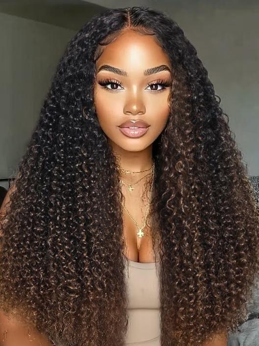 [From 18"] Flip Over Half Wig Black to Chestnut Brown Ombre Kinky Curly Wig