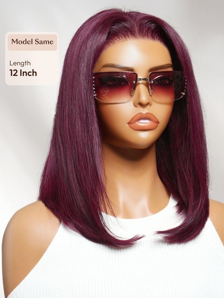 UNice 13x4 Bye Bye Slip™ Lace Frontal Black Cherry Sleek Straight Bob Glueless Wig with Invisi Drawstring