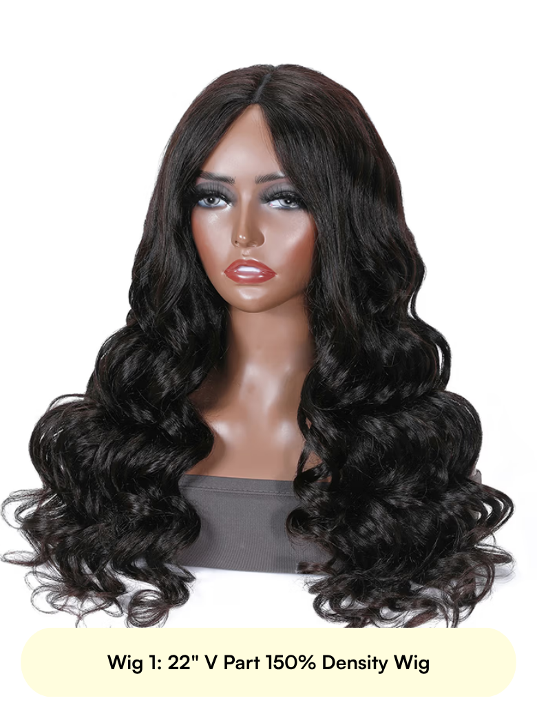 [From 22"] All V Part Wigs From $79: Body Wave | Black Kinky Straight with Spiral Curly Ends | Black to Reddish Brown Ombre Water Curly